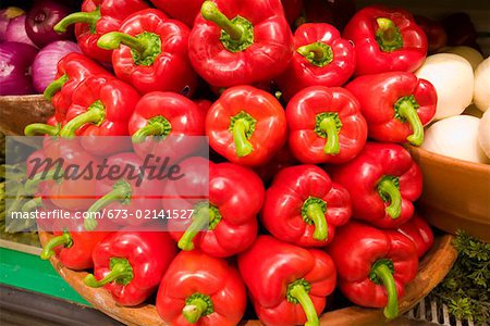 Red peppers for sale in supermarket