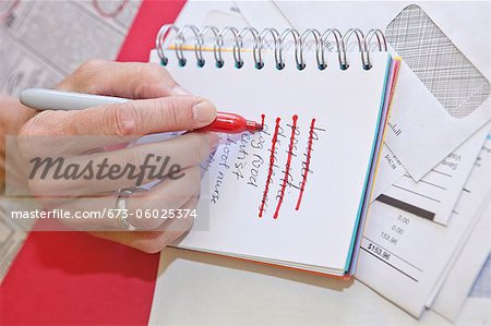 Woman making list in small notebook