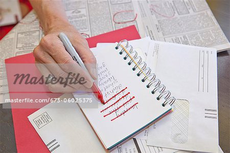 Woman making list in small notebook