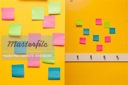 Yellow wall with colorful post-its