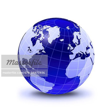 Map Of The World Round Atlantic Ocean, computer artwork. Stock Photo - Premium Royalty-Free, Image code