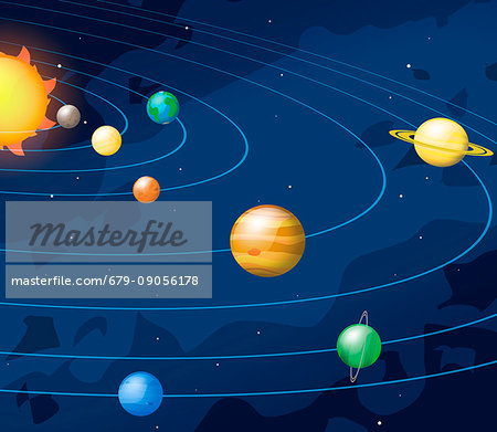 Cartoon Style Artwork Of The Solar System Showing The Paths