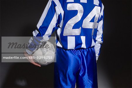 Soccer player holding ball