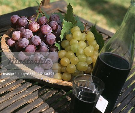 Bowl with grapes and red wine