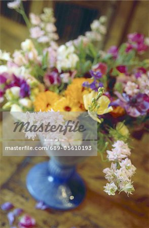 Flower bouquet with larkspur, pot marigold and stocks