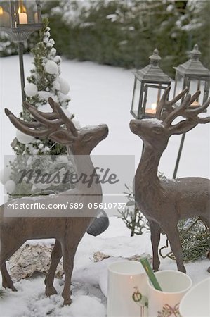 Christmas decoration with animal statuettes outdoors