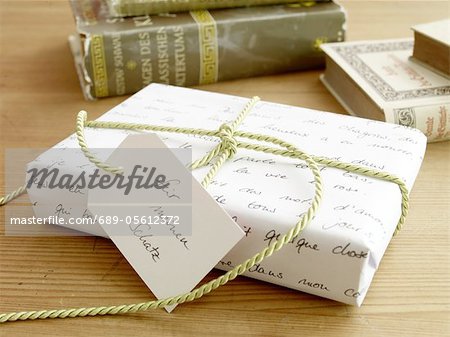 Wrapped gift with gift tag