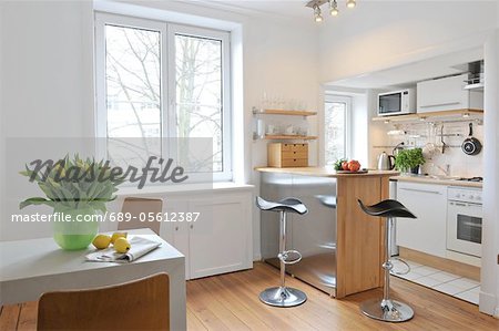 Open plan kitchen with dining area