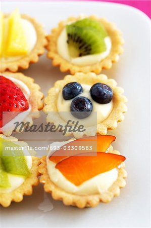 Close-up of mini fruit cupcakes, elevated view