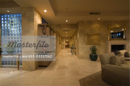 Marble floored hallway with glass bricks, Palm Springs