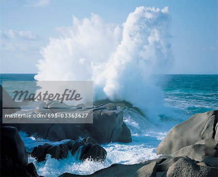 Waves crashing on rocks at coast