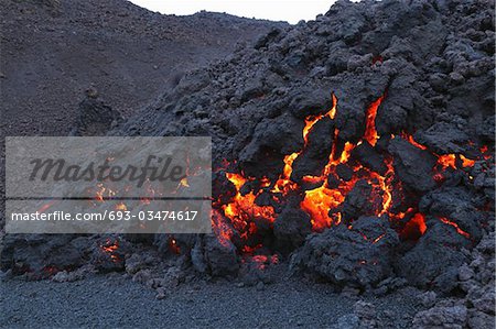 Glowing molten volcanic rock of Eyjafjallajokull, Fimmvorduhals, Iceland