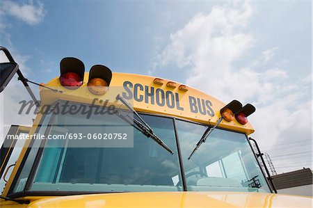 Caution Lights and Windshield of School Bus