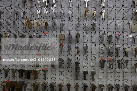 Keys on display in store