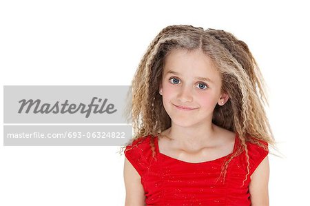 Portrait of happy school girl over white background