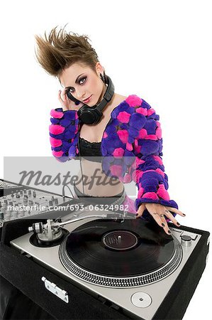 Portrait of punk DJ over white background