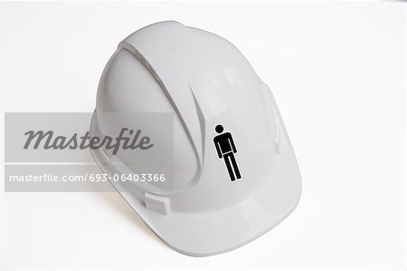 Men's sign on hard hat against white background