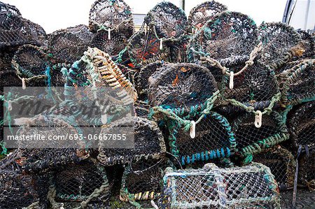 Front view of lobster and crab fishing pots