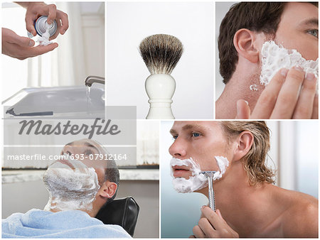 Collage of young men shaving