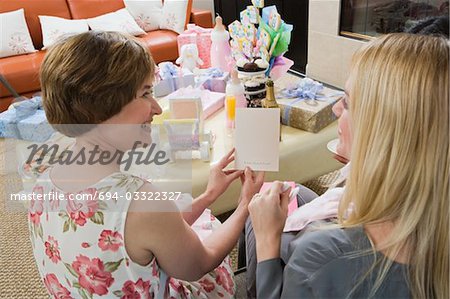 Pregnant Woman with Mother at a Baby Shower