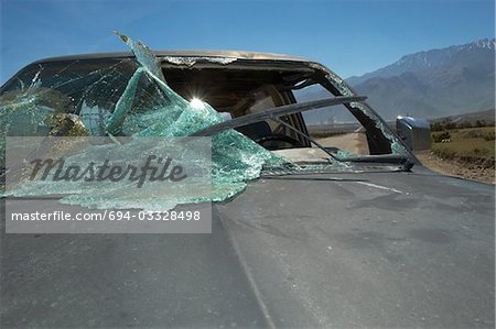 Close-up of car with broken windshield