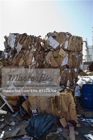 Stacks of cardboard boxes in recycling centre