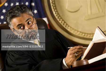 Middle-aged judge in a courtroom