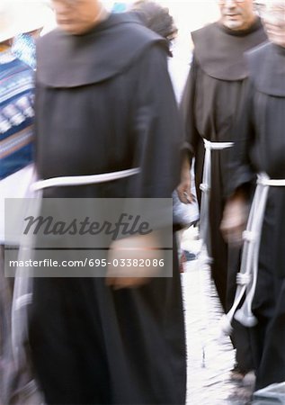 Israel, Jerusalem, monks in procession, blurred