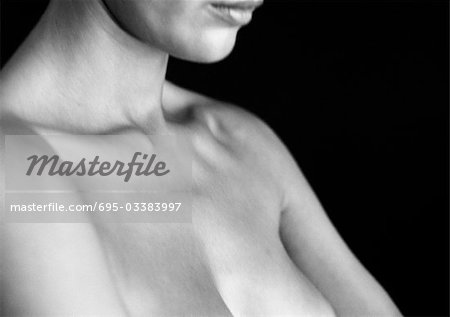 Woman's bare chest, side view, B&W, Stock Photo, Picture And