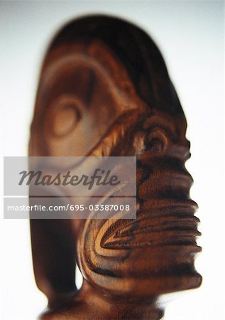 Polynesian tiki sculpture, close-up