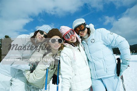 Group of teen girls in ski gear, portrait
