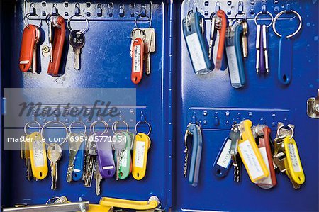 Keys organized in key cabinet