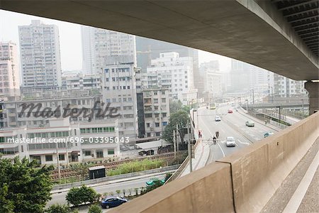 Cityscape viewed from overpass