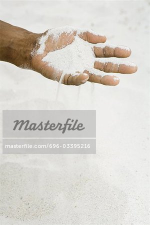 Hand spilling sand, close-up