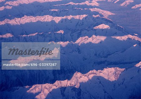 Norway, snow-covered mountains, aerial view