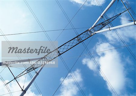Pylon and electric wires, low angle view Pylon and electric wires, low angle view