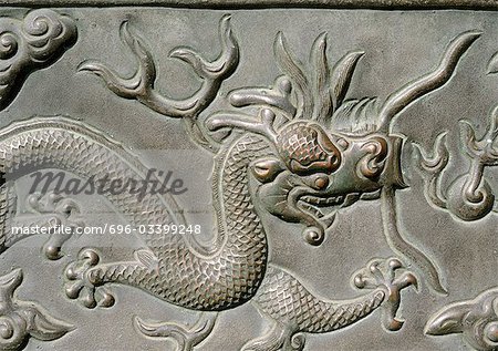 China, Beijing, Forbidden City, bas relief of dragon, close-up
