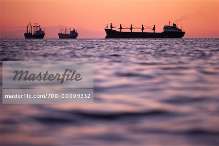 Silhouette of Ships in English Bay, Vancouver, British Columbia Canada