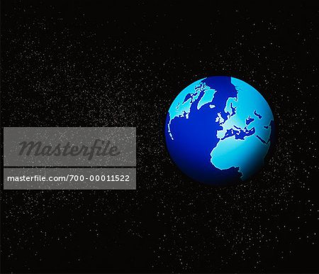 World Map on Globe in Space