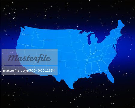 Map of USA with State Lines and Starry Sky