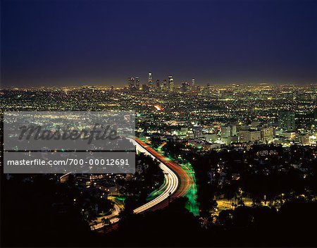 Aerial of Los Angeles at Night California, USA