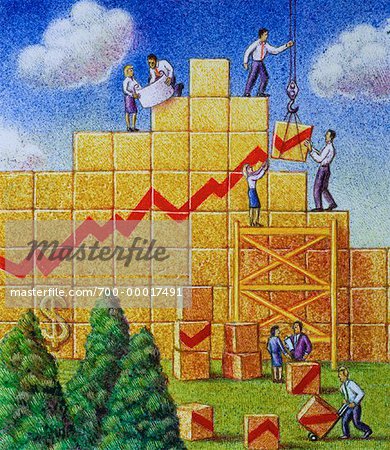 Illustration of Business People Building Line Graph