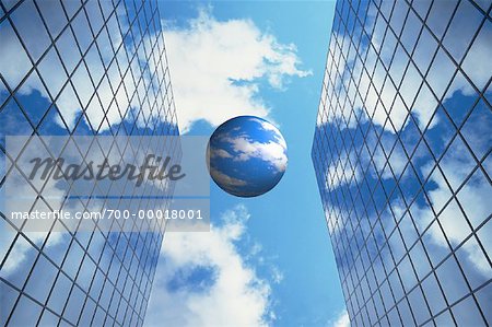 Office Towers with Sphere and Clouds