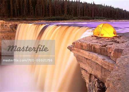 Tent near Waterfall, Alexandra Falls, Hay River, Twin Falls Gorge Territorial Park Northwest Territories, Canada