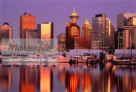 City Skyline From Stanley Park At Sunset Vancouver British