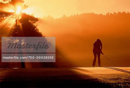 Silhouette of Golfer at Sunset Ontario, Canada