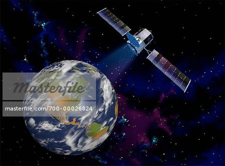 Communications Satellite and Earth from Space North America