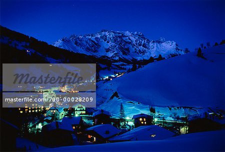 Village at Night in Winter Dienten, Austria