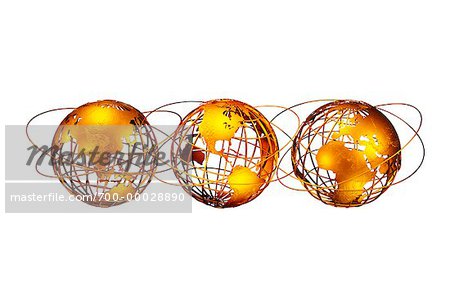 Three Wire Globes Displaying Continents of the World