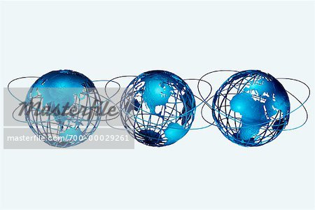 Three Wire Globes Displaying Continents of the World